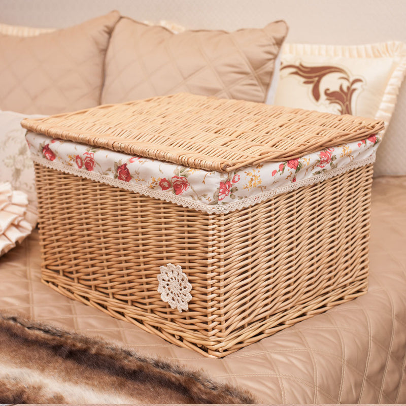 Rattan wicker storage basket with lid, ideal for home organization and adding a natural, rustic touch to interior decor
