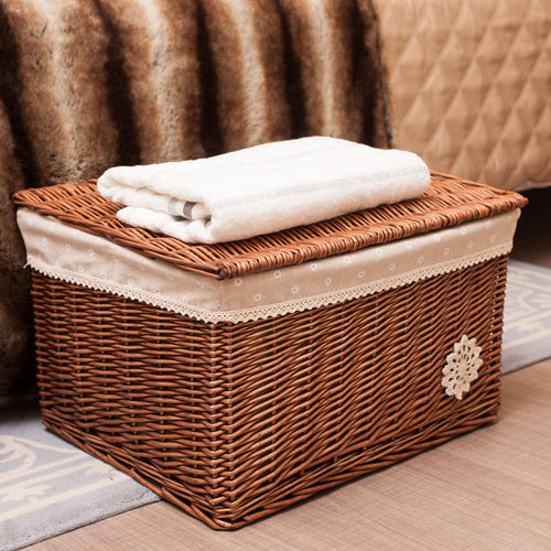 Rattan wicker storage basket with lid, ideal for home organization and adding a natural, rustic touch to interior decor