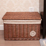 Rattan wicker storage basket with lid, ideal for home organization and adding a natural, rustic touch to interior decor
