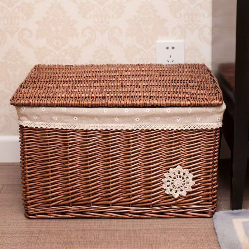Rattan wicker storage basket with lid, ideal for home organization and adding a natural, rustic touch to interior decor