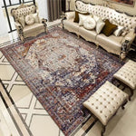 Bohemian Rug - Rectangle Area with bold navy and rust tones, retro geometric design, soft and non-slip for cozy living room decor.