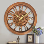 European Wall Clock - Retro Quartz | Round 11 Inch clock with ornate floral center, gold hands, and open-frame numbers, ideal for vintage decor.