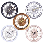 Set of 5 European Retro Wall Clocks in various finishes including bronze, silver, and white, all with 11-inch round quartz design.