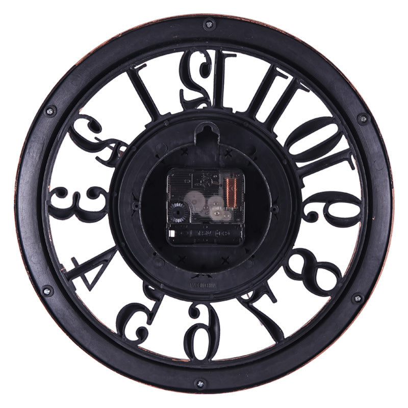 Back view of European Wall Clock showing quartz mechanism and black frame, designed for easy wall mounting and battery operation.