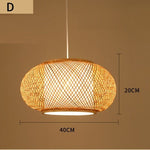 Bamboo pendant light with a retro design, hanging from the ceiling and creating a warm, natural ambiance in the room.
