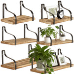 Wood Floating Shelves - Set of 3 with rustic wooden boards and black metal brackets, styled with plants and decor for versatile wall storage.
