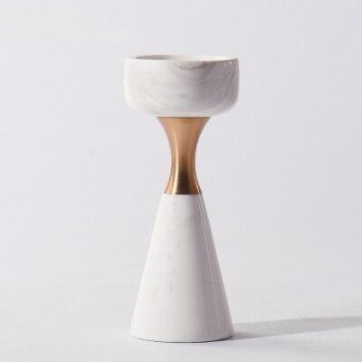 Single Elegant Marble Candle Holder with gold neck and cone base, ideal for minimalist and luxury home decoration.