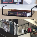 Wrought iron storage basket used for home organization, holding household items neatly on a shelf or countertop