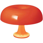 Close-up of orange Decorative Mushroom Lamp with acrylic base, perfect for modern bedroom or living room decor with dimmable light.