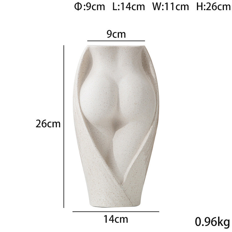 Large modern ceramic flower vase with artistic body shape, 26cm tall and 0.96kg, perfect for bold floral arrangements in modern spaces.