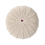 Top view of the Cotton Pouf Ottoman - Knitted Beige Pouf showing detailed circular knit pattern and compact round shape for floor use.