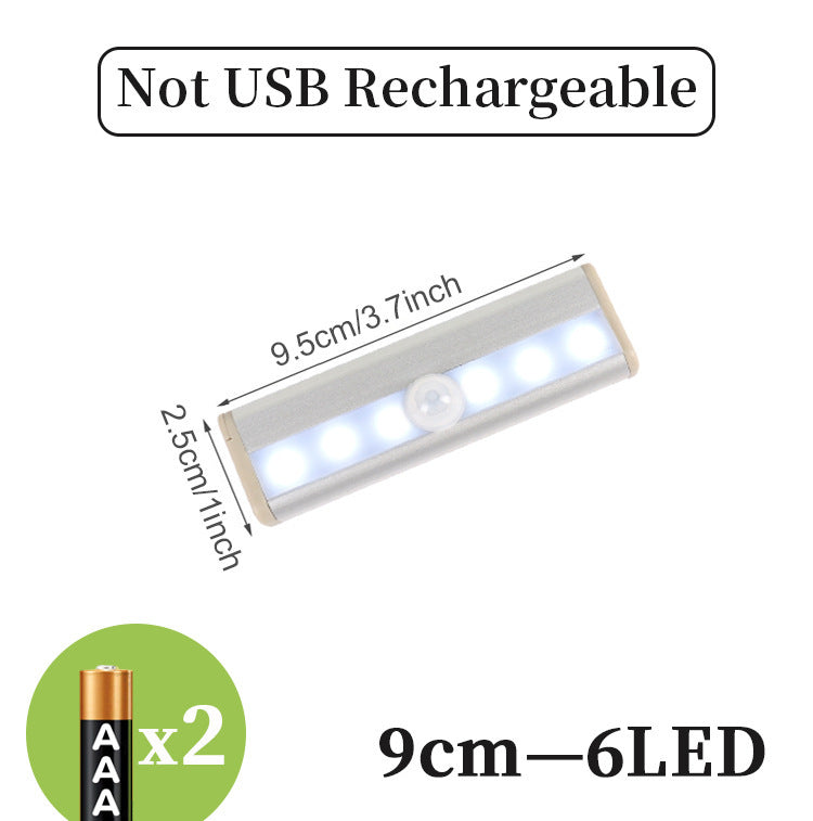 USB rechargeable LED sensor light bar mounted under a cabinet, emitting bright white light with a sleek modern design