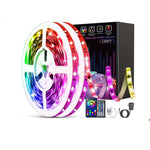 Bluetooth Music LED Strip - Energy Efficient 100ft RGB kit with remote, app control, and power adapter, ideal for indoor decorative lighting.