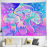 Bohemian tapestry wall decor with dreamy mushrooms in pastel pinks, blues, and purples. Polyester fiber adds a whimsical touch to bedroom walls.