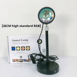 26CM RGB Sunset Projection Lamp - Adjustable Decor with USB power and color-changing lens for vibrant room lighting.