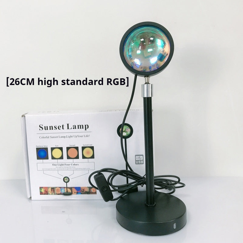 26CM RGB Sunset Projection Lamp - Adjustable Decor with USB power and color-changing lens for vibrant room lighting.