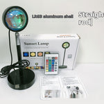 Sunset Projection Lamp - Adjustable Decor with straight rod and RGB lighting, includes remote and USB for easy setup.