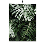 Coconut Tree Canvas Art - Modern Forest Canvas | Bamboo Quote featuring layered monstera leaves in deep green tones for a jungle aesthetic.