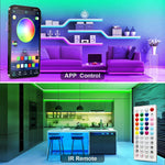 Bluetooth Music LED Strip - Energy Efficient used in living room and kitchen with app and IR remote control for customizable ambient lighting.