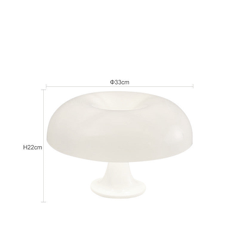 White Decorative Mushroom Lamp with dimensions 33cm wide and 22cm high, featuring USB-powered 3-color light and dimming.