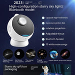 Bluetooth Galaxy Star Light Projector with 12 themed projection disks, white noise, and adjustable focus for ambient lighting and starry sky visuals.