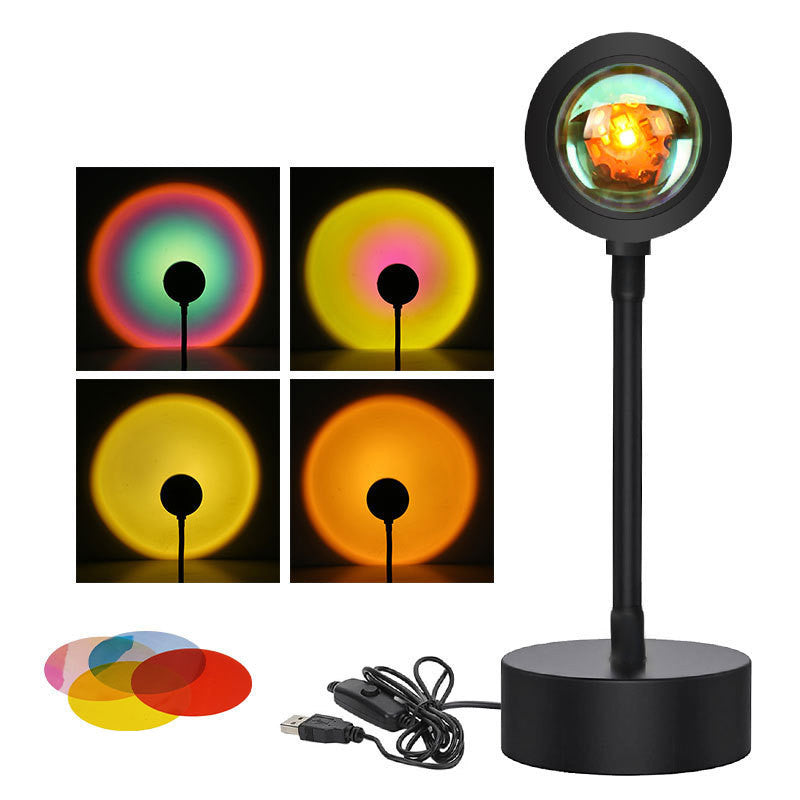 Adjustable Sunset Projection Lamp - Night Light Decor with multicolor filters for dynamic wall lighting and cozy room ambiance.