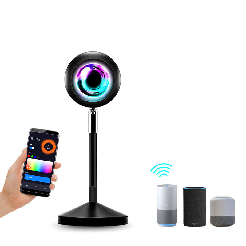 Smart Sunset Projection Lamp - Adjustable Decor with app and voice assistant compatibility for dynamic lighting control.