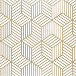 Close-up of gold and white hexagon peel and stick wallpaper pattern. Removable PVC design ideal for home decoration and wall transformation.