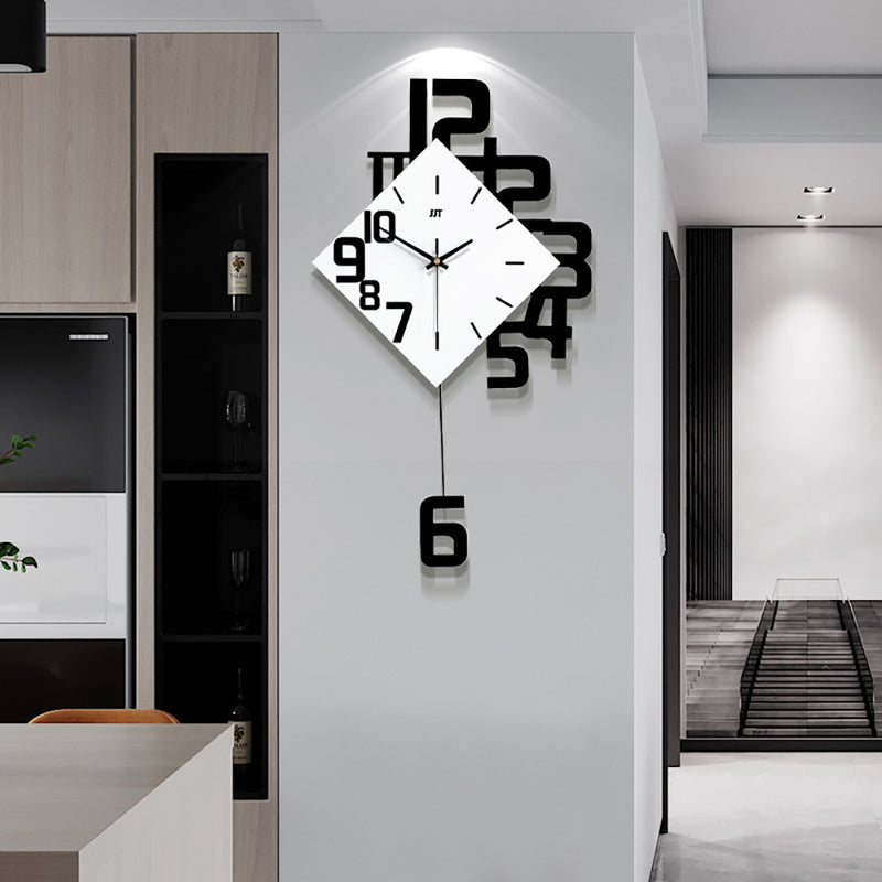 Creative fashion wall clock with black 3D numbers and quartz movement, mounted in a modern kitchen interior. Personalized decor in 15-inch size.