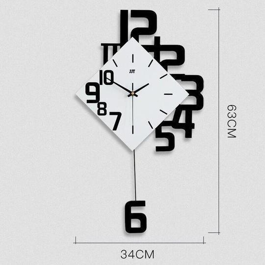 Black personalized wall clock with bold 3D numbers and quartz design. Modern 15-inch decor piece measuring 63cm x 34cm for stylish interiors.