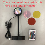 Adjustable Sunset Projection Lamp - Night Light Decor includes 4 color films and remote control for customizable ambient lighting.