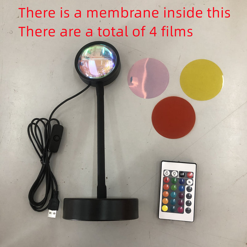 Adjustable Sunset Projection Lamp - Night Light Decor includes 4 color films and remote control for customizable ambient lighting.