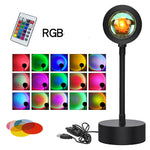 RGB Sunset Projection Lamp - Adjustable Decor with remote control and 16 color modes for customizable room lighting and atmosphere.