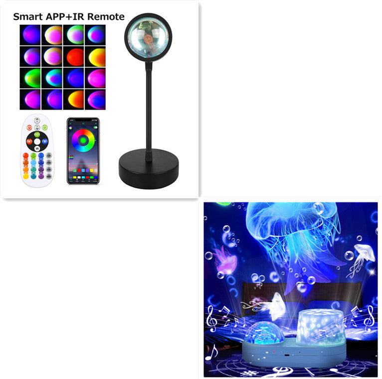 Smart Sunset Projection Lamp - Adjustable Decor with app and IR remote, offering multiple color modes for immersive wall lighting effects.