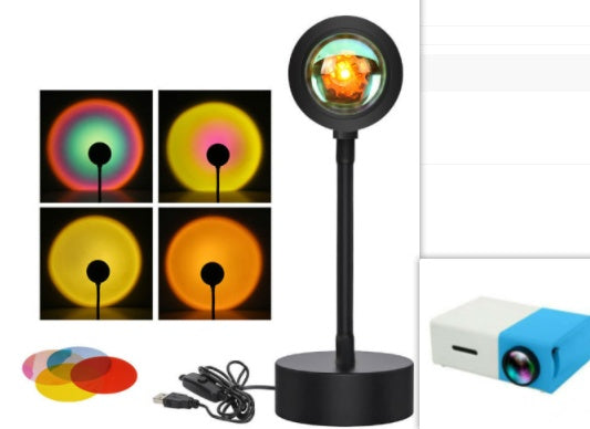 Adjustable Sunset Projection Lamp - Night Light Decor with color filters and compact projector, perfect for aesthetic room lighting.