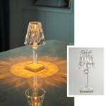 Diamond Table Lamp Portable Wireless | LED, Touch displayed on a marble surface with warm glow and inset image showing lamp details unlit.